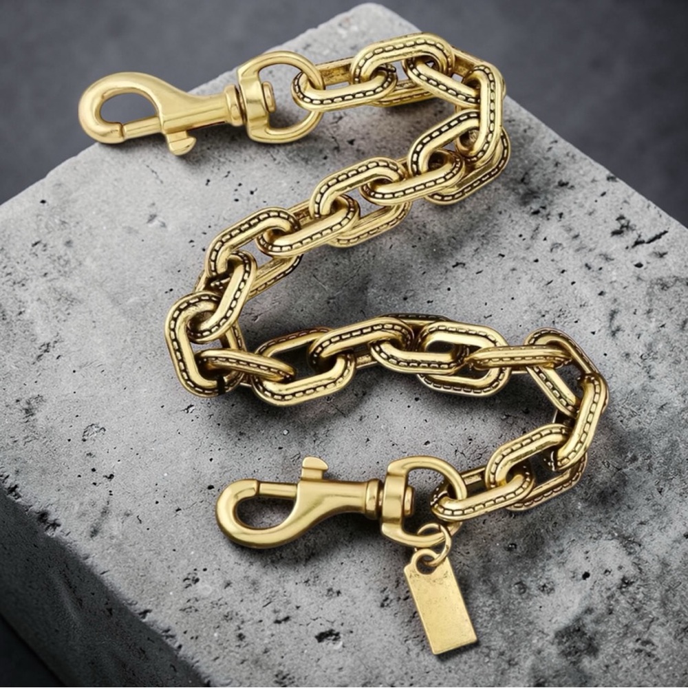 Gold Etched Chain Bag Strap 10” Vintage Luxe Minimalist Classic Purse